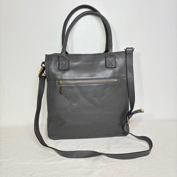 KRISTEN BELL for Erica Anenberg Large Gray Leather Tote Messenger Bag Purse - Picture 3 of 15